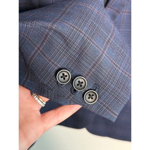 Banana Republic Plaid Long Sleeve Single-Breasted Blazer Blue Women's Size 10 - Picture 5 of 9